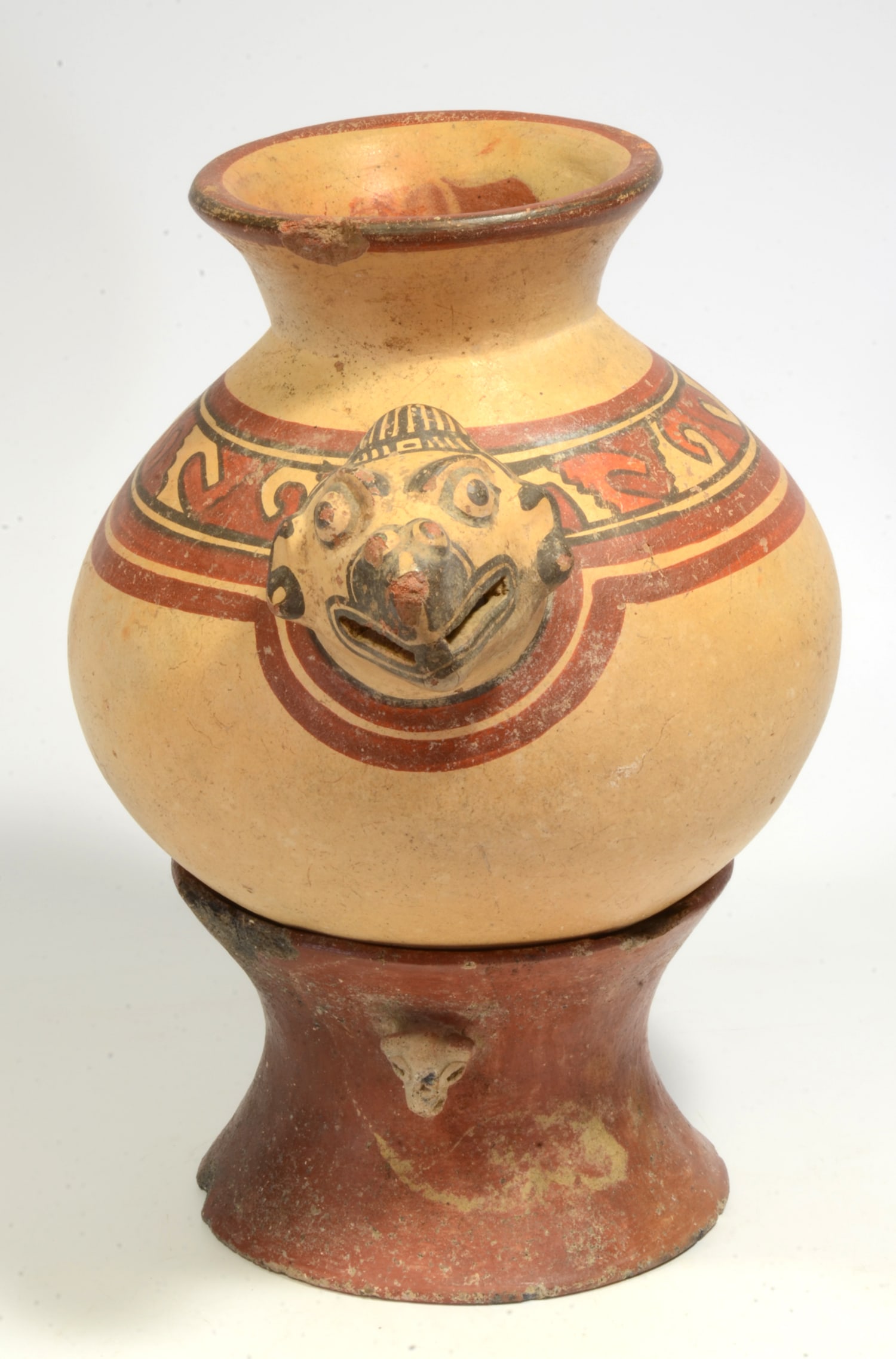 Costa Rican Polychrome Pottery Bird Vessel on Stand (1 of 3)