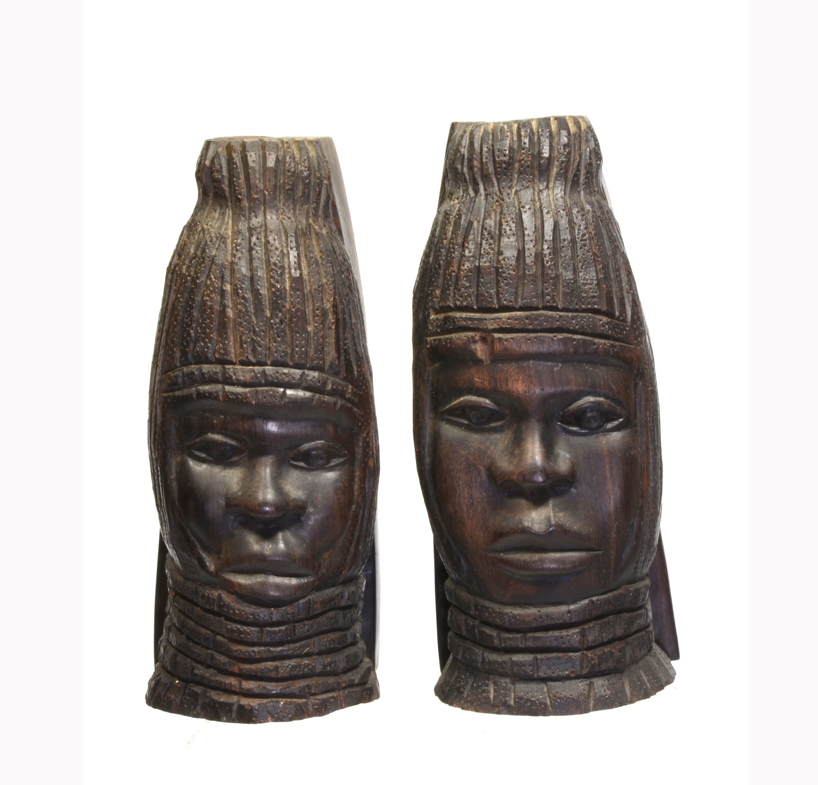 Benin Style Ebony Wood Carved Oba head book ends (1 of 3)
