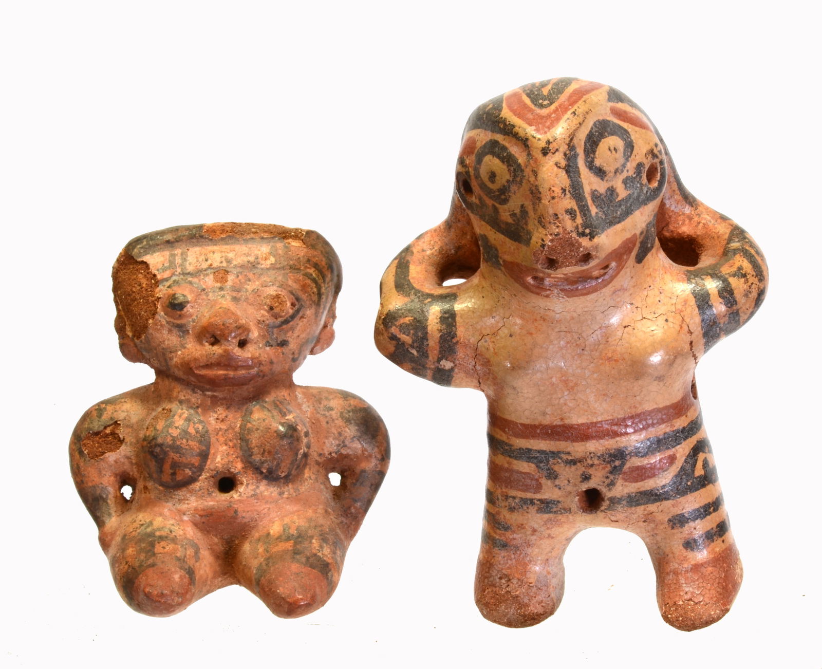 Pair Costa Rican Polychrome Pottery Figures (2) (1 of 3)