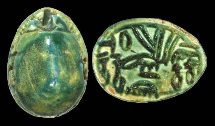 Ancient Egyptian Green Glaze Steatite Scarab for Good Fortune (1 of 2)
