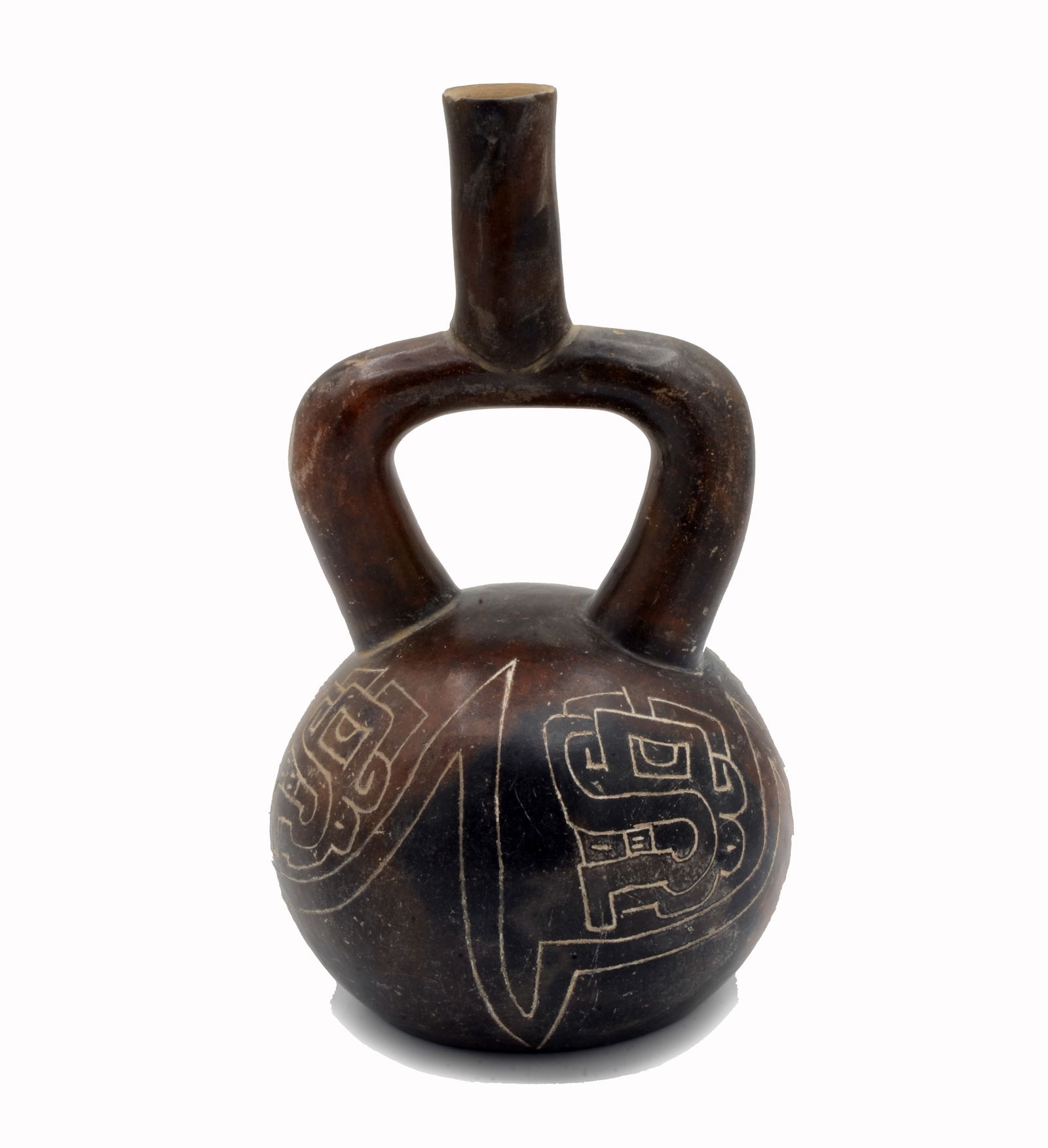 Pre Columbian Chavin Incised Figural Stirrup Vessel (1 of 6)