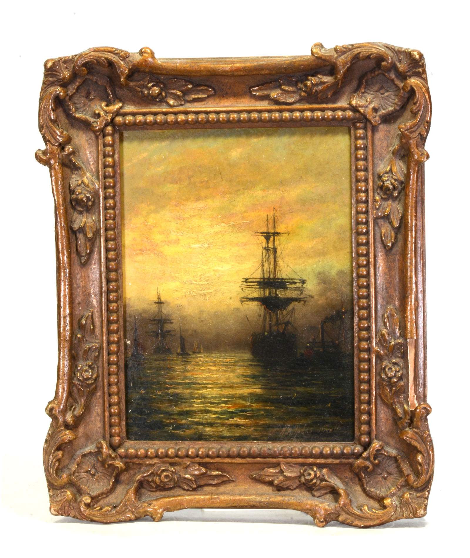 Ships in harbor at sunset painting by Adolphus Knell (British 1805-1875) (1 of 6)