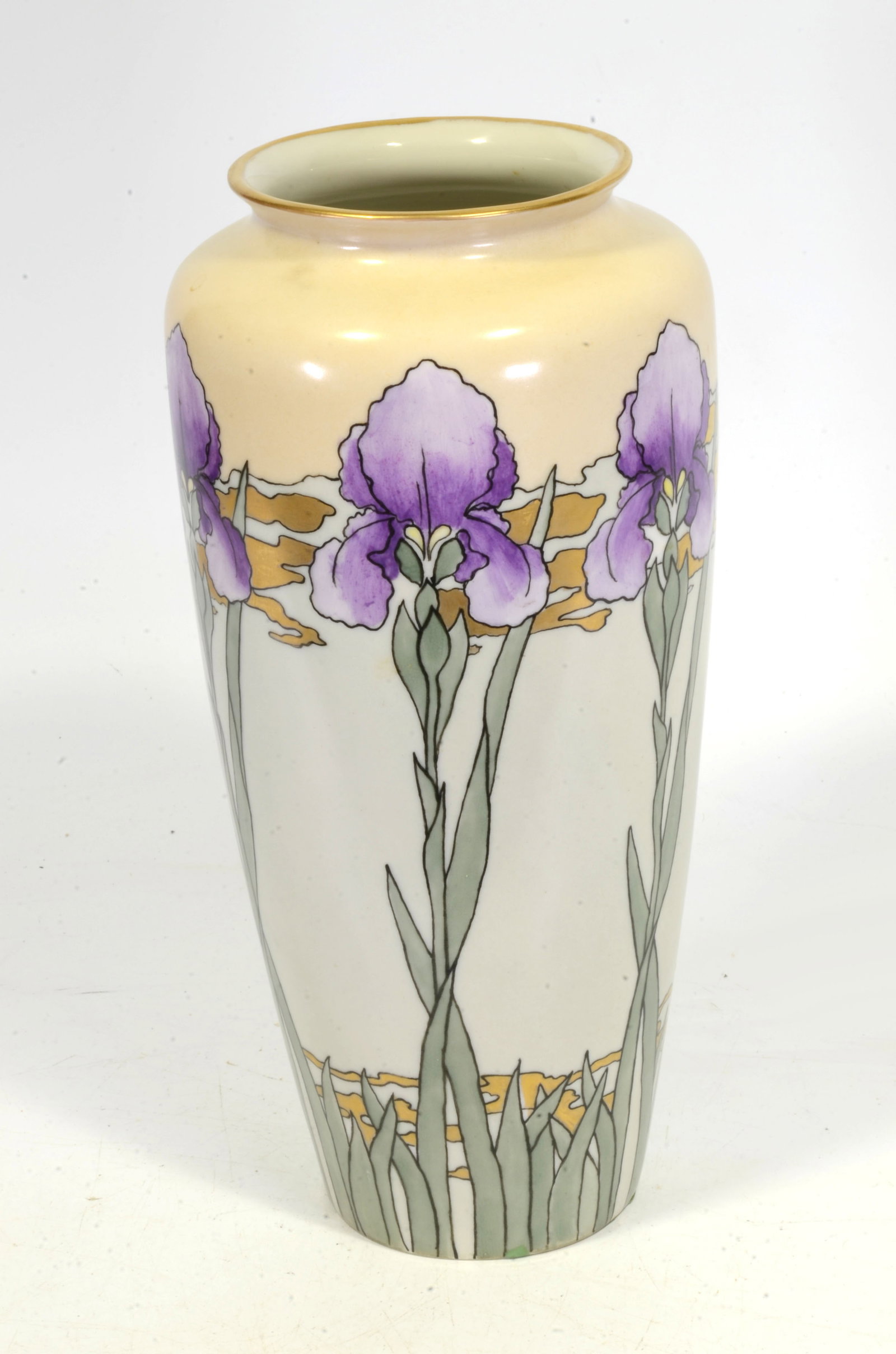 T & V Limoges France Iris vase: Porcelain vase marked T&V Limoges, France. From the estate of Harry Wallace, a renowned antiques dealer and a lifelong collector. For more than five decades he worked independently and as manager of L