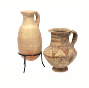 Pair Ancient Holyland Iron Age Handled Jugs (2)