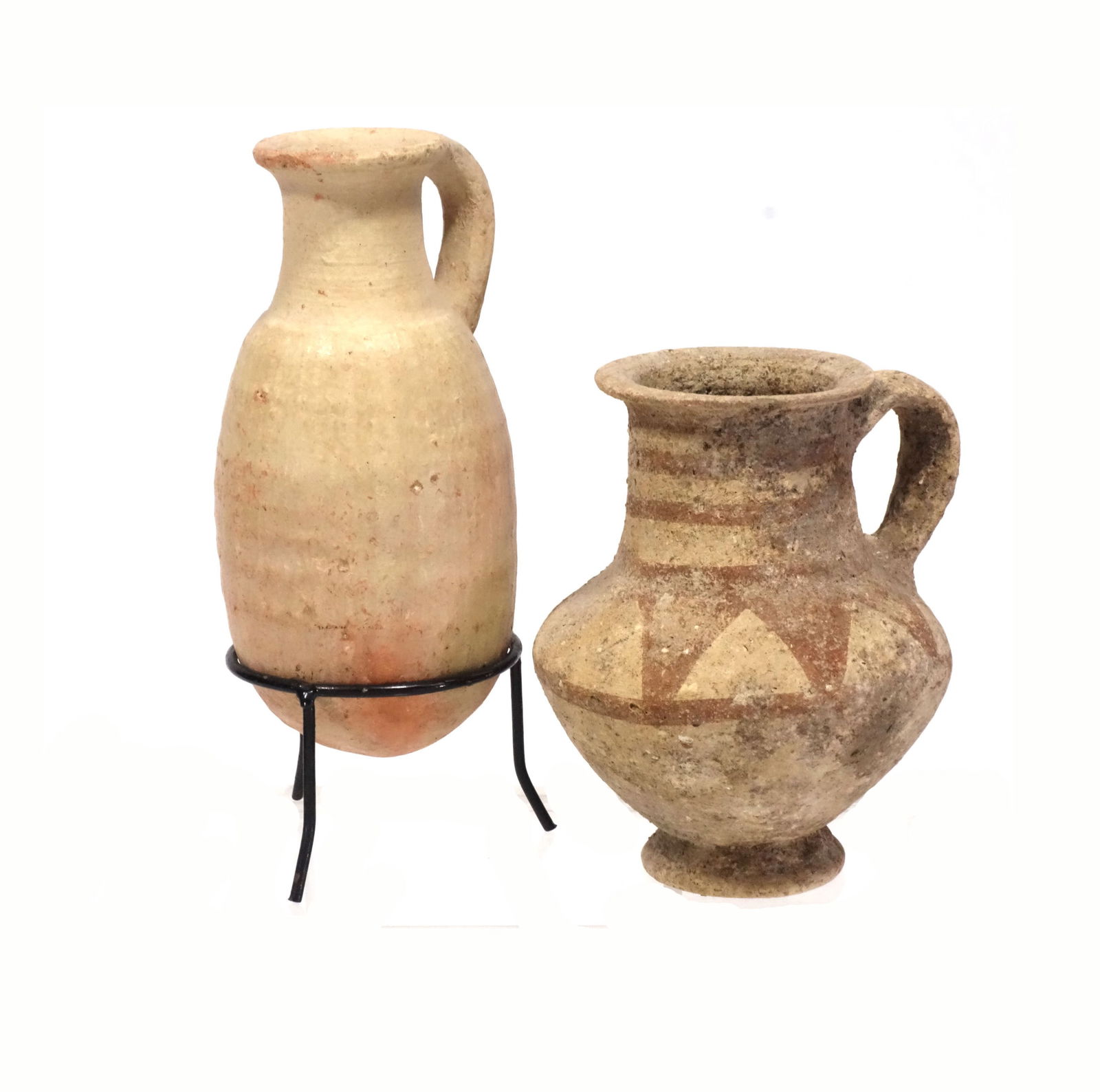 Pair Ancient Holyland Iron Age Handled Jugs (2) (1 of 5)