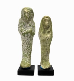 Egyptian Pair Press Molded Green Faience Ushabtis