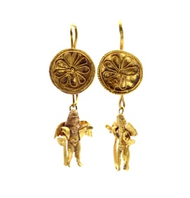 Greek Gold  Earrings with Dangling Erotes