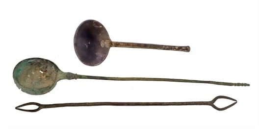 Roman Bronze Fork and Spoons Implements (3)
