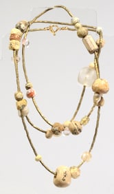 Ancient Roman Green Glass & Stone Bead Necklace