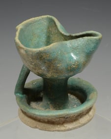 Islamic Turquoise Glaze Pottery Oil Lamp