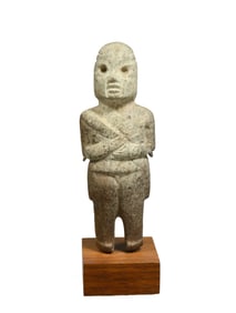 Olmecoid Green Stone Figure Holding Baton