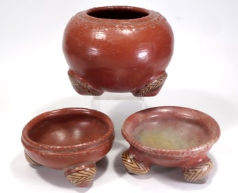 Trio of Chupicuaro Polychrome Tripod Ritual Bowls (3)