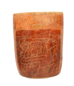 Mayan Incised Pottery Cylinder Vessel