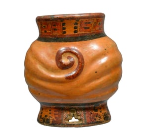 Maya Pottery Polychrome Gourd Shape Olla