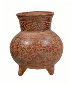 Mixtec Pottery Tripod Jar w/ Incised Zoomorphic Motifs