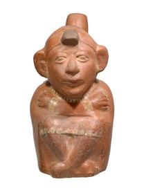 Moche Polychrome Pottery Male Stirrup Vessel