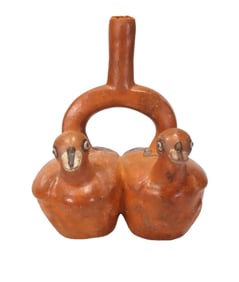 Inca Double Bird Headed Spouted Pottery Vessel