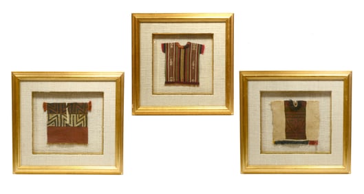 Three Framed Inca Textile Ponchitos