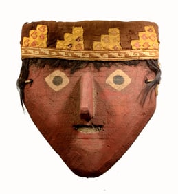 Chancay Style Red Face Wood Mask