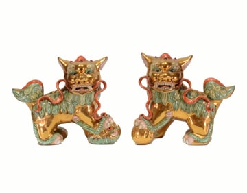 Japanese Pair Ceramic Foo Dog Guardians (2)