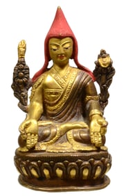 Sino Tibetan Cast bronze Seated Monk or High Priest