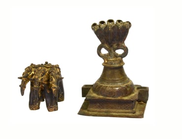 India Bronze Three headed Elephant and Naga Altar (2)