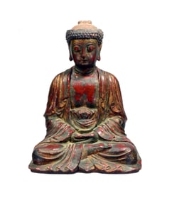 Vietnamese Wood Lacquered Seated Buddha