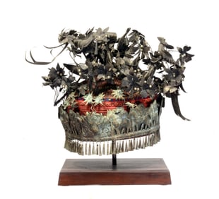 Miao Chinese Ceremonial Hat With Silver Ornamentation