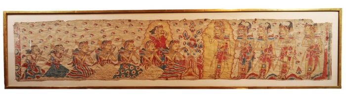Antique Balinese Narrative Temple Banner Painting