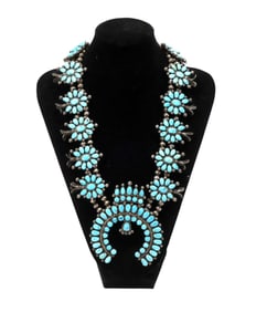 Native American Navajo Squash Blossom Silver turquoise Necklace