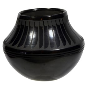 Signed Pueblo Blackware Pottery Bowl, Santana and Adam Martinez