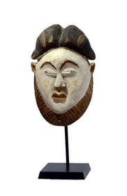 Punu Wood Carved White Painted Face Mask
