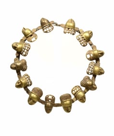 Cameroon Bamileke Bronze Prestige Necklace of 14 Heads