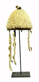 African Yoruba woven fiber cowrie shell cap