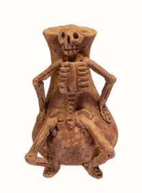 Mixtec or Aztec Style Pottery Skeleton Urn