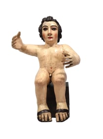 European or Spanish Colonial Polychrome Painted Wood Cherub or Eros
