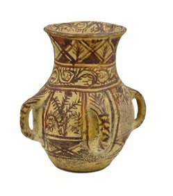 Moroccan Painted Pottery bi chrome olla handled vessel