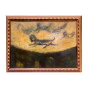 Framed Painted Tile surreal or expressionist scene