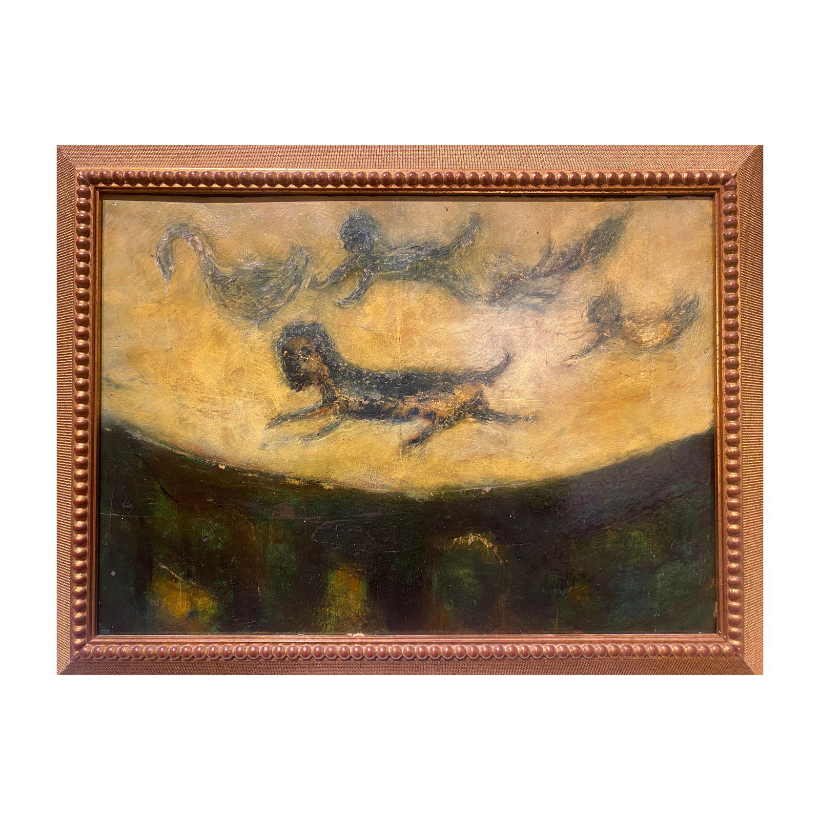 Framed Painted Tile surreal or expressionist scene (1 of 3)