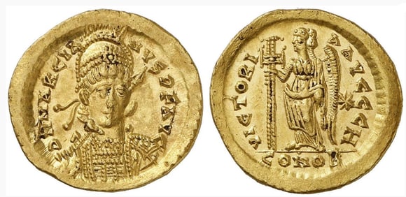 Byzantine Gold AU Solidus Emperor Marcian