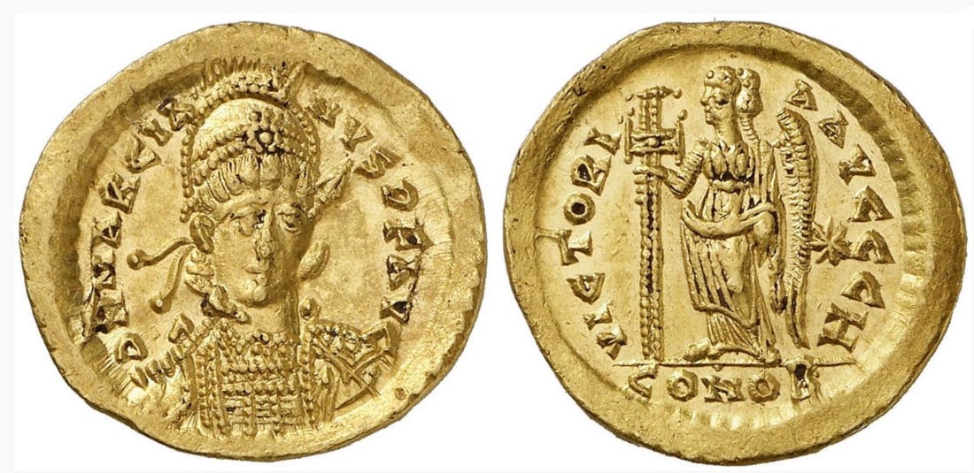 Byzantine Gold AU Solidus Emperor Marcian (1 of 1)