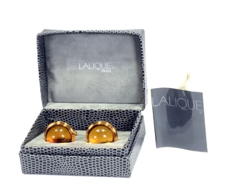 Lalique amber colored glass cufflinks circa 1991