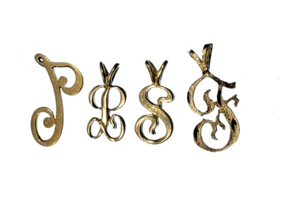 Four 14k gold vintage letter charms