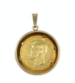 1897 German Empire 22k gold coin mounted in 18k gold