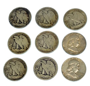 9 silver half dollars