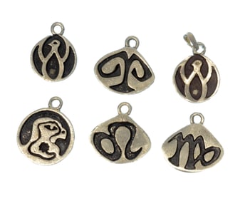 6 silver zodiac pendants