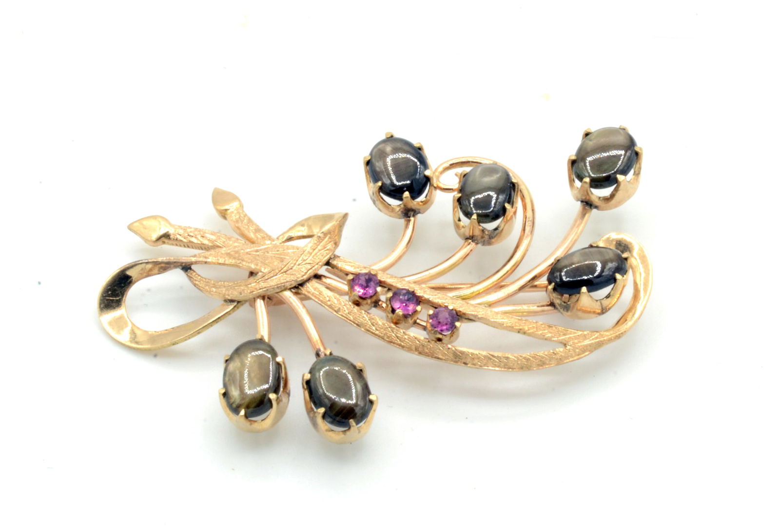 Antique black sapphire 14k gold brooch (1 of 2)