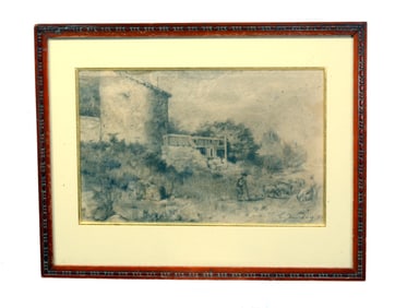 19th cent French School signed Drawing