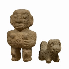 Pair Costa Rican Volcanic Stone Effigy Figures (2)