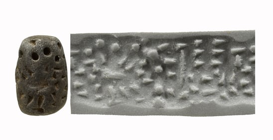 Sumerian Brocade with Dots Pottery Cylinder Seal